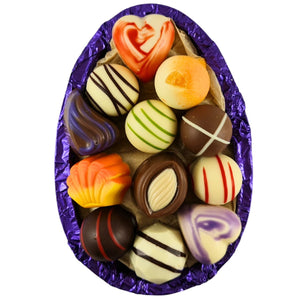 White Chocolate Easter Egg Half with 12 Gourmet Chocolates