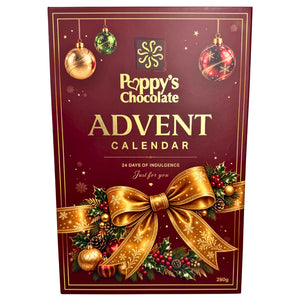 Poppy’s Chocolate Christmas Advent Calendar featuring 24 numbered doors in a luxurious hard case