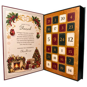 Poppy’s Chocolate Christmas Advent Calendar featuring 24 numbered doors in a luxurious hard case
