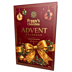 Poppy’s Chocolate Christmas Advent Calendar featuring 24 numbered doors in a luxurious hard case
