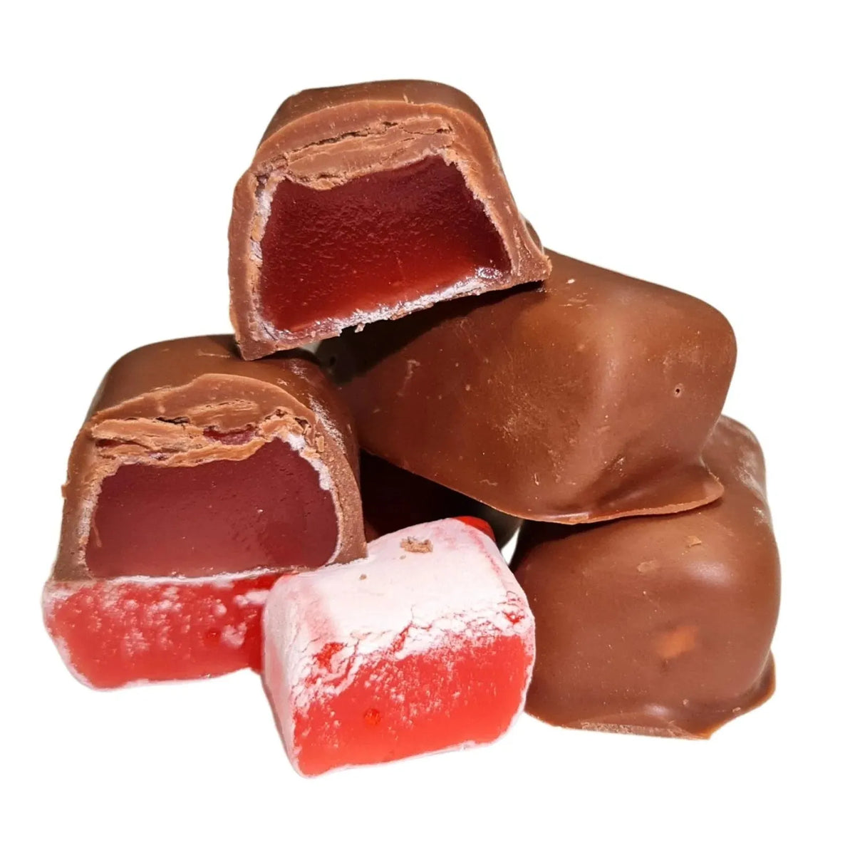 Poppy's Chocolate Chocolate Coated Cherry Flavoured Turkish Delight Milk Chocolate 100g Luxury Handmade Chocolate Lollies
