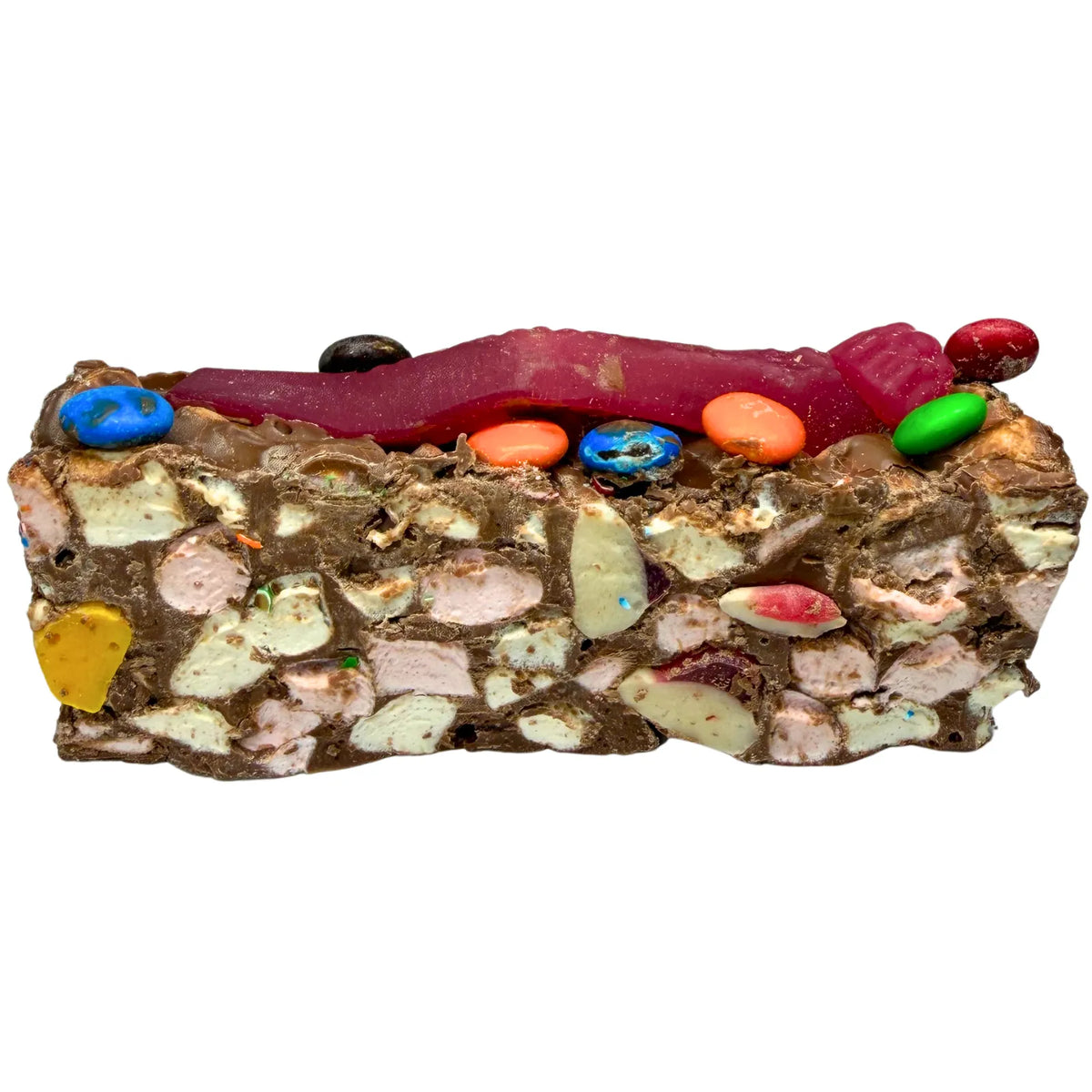 Trick or Treat Halloween Rocky Road packed with colourful lollies, marshmallows and chocolate.