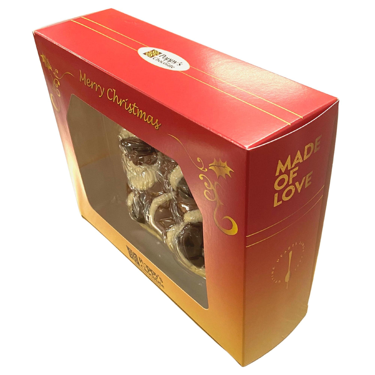 Angled view of the Santa Cool &amp; Easy gift box showing the lid, side and clear front window.